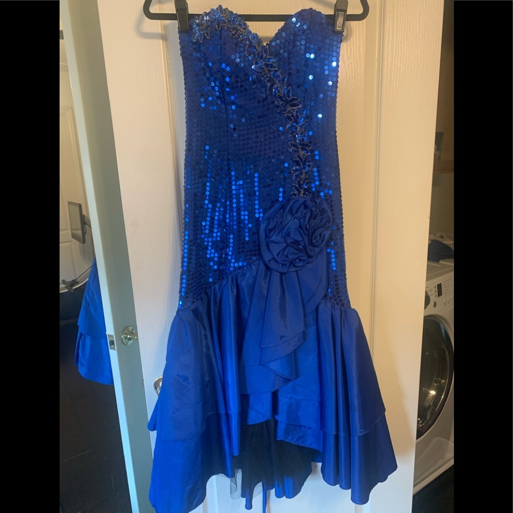 80’s vintage blue strapless prom/cocktail/party dress with petticoat size S